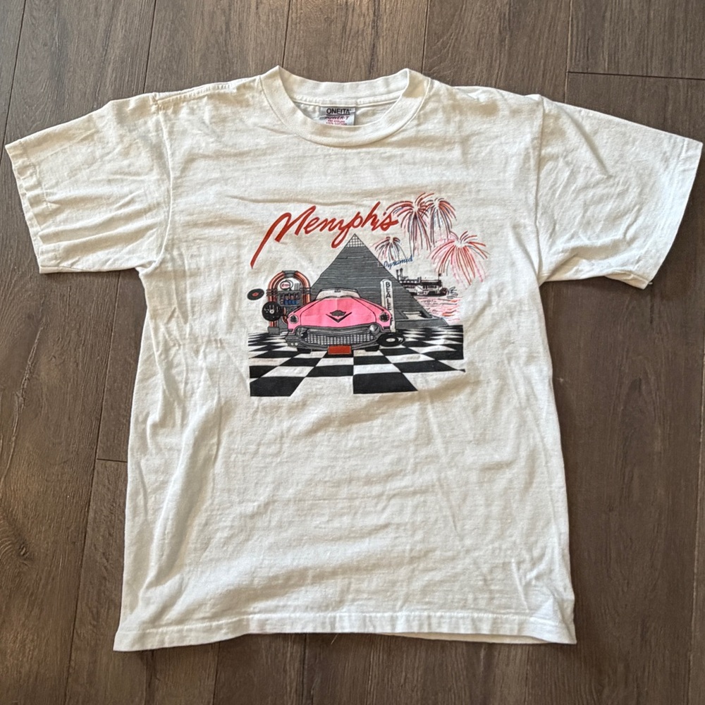 Vintage 90s Memphis Retro Hot Rod Graphic Tee White Mens Medium